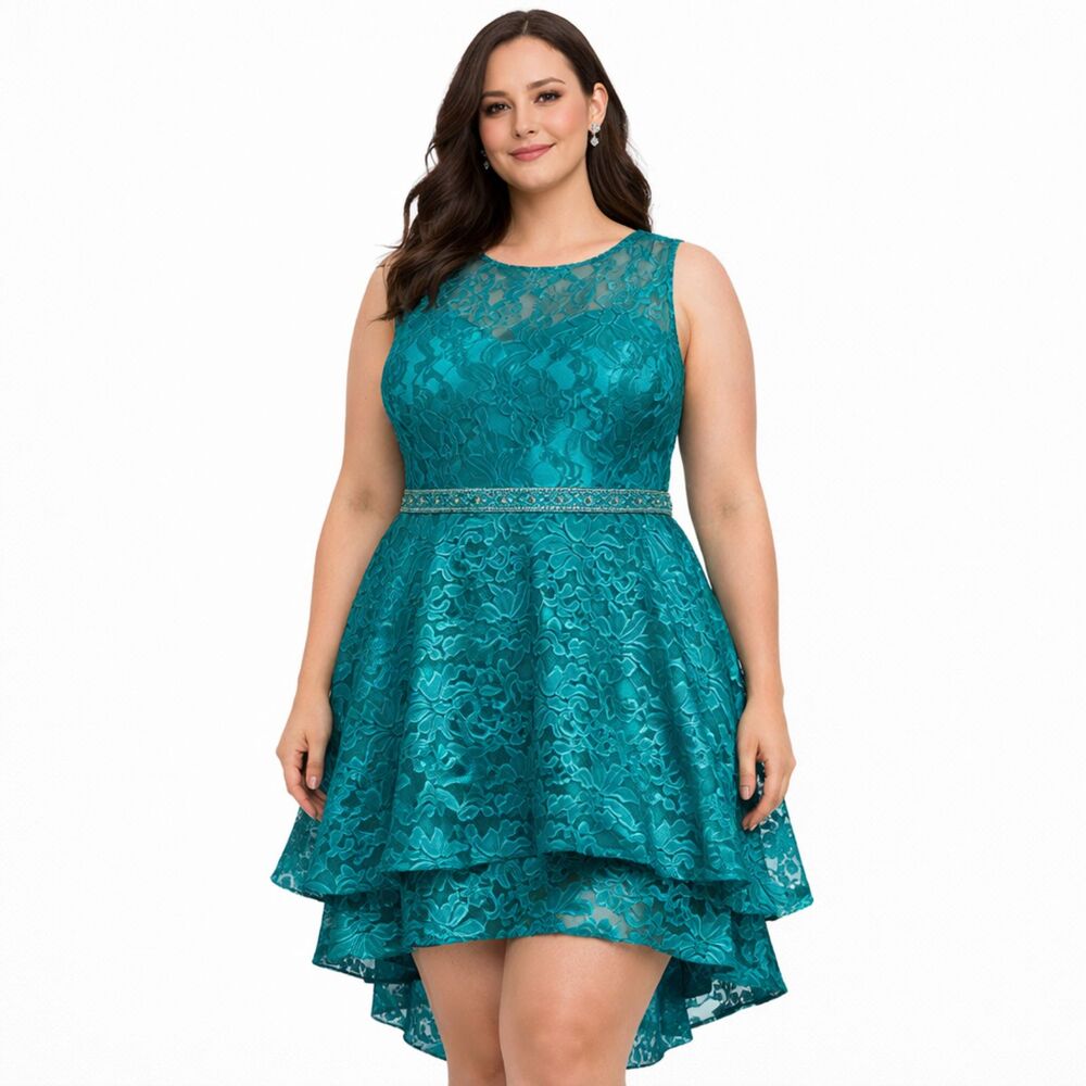 JJ’s House Lace Hi Lo Hem Formal Dress Green 18W
